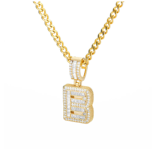 Trend Cubic 2020 Zirconia Letters A-Z Pendant Necklaces Iced Out Rock Candy Style Initial B