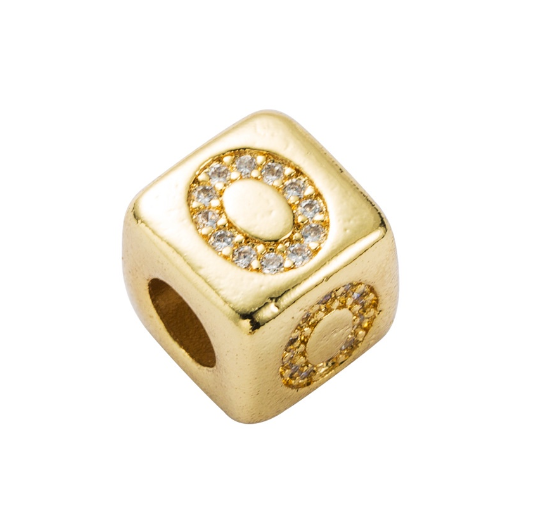 Gold Rhinestone Letters Cube Charm for Bracelet Necklace A-Z Alphabet Dice Beads O