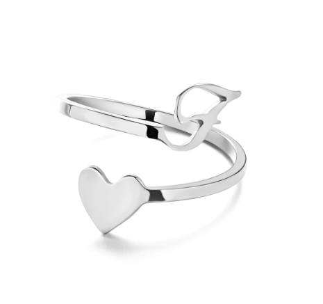 Silver Stainless Steel A-Z Rings Initial Letters Heart Rings Women Fashion Non Fading Jewelry Adjustable F