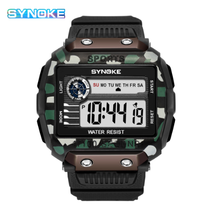 SYNOKE Men's Watch Sport Man Watches Digital Led Silicone Strap 50M Waterproof Fashion Watch GREEN