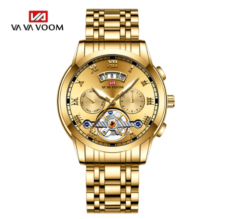 VA VA VOOM Top Brand Watch Men Luxury Wristwatch Imitate Automatic Quartz Sports Watch GOLD