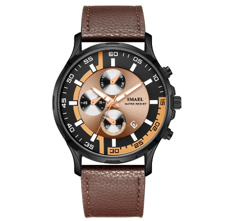 SMAEL 9601 Waterproof Men Watches Top Brand Luxury Sport Chronograph Quartz Watch Men Fashion Leather Date Clock 002
