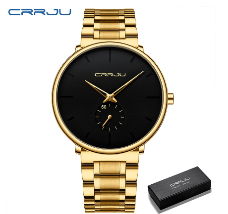 CRRJU Men's Fashion Black Stainless Steel Wrist Watch Waterproof Business Dress Watch for Men 2150S M4
