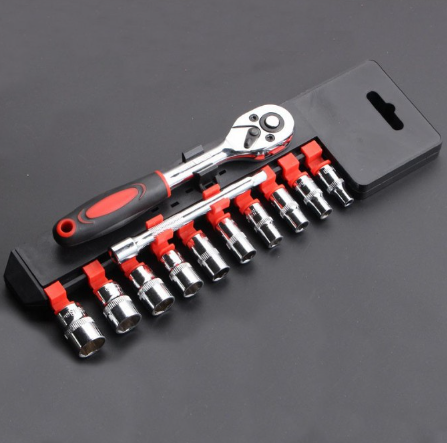 12pcs 1/4 Inch Ratchet Socket Wrench Set, Drive Set With 10 Sockets 4-13mm With 2 Way Tools Kit