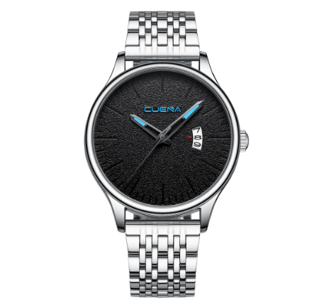 CUENA Men's Watch Fashion Top Luxury Original Stainless Steel Quartz Waterproof 6026 SILVER BLACK