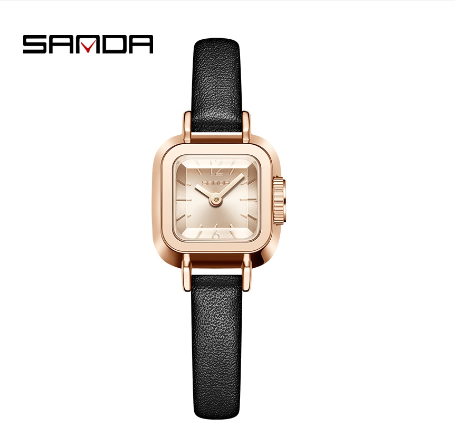 Sanda Women's Square High end Business Fashion Simple Watch Quartz Watch ROSEGOLD BLACK STRAP