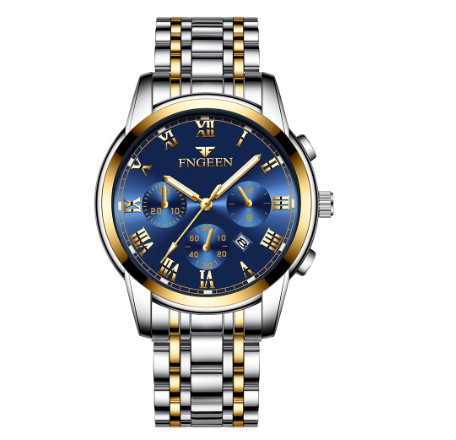 FNGEEN Men's Quartz Watch SILVER GOLD BLUE