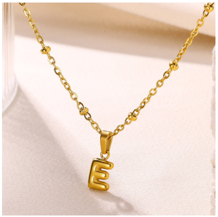 Letter Necklace for Women, 18K Gold Plated Balloon Initial Necklaces Personalized Gold A-Z Alphabet Pendant Cute Name Choker Necklace E