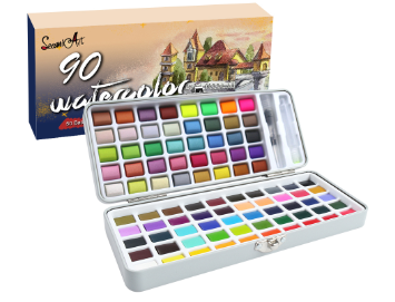 SeamiArt 90 Colors Solid Watercolor Painting Set With Tin Box