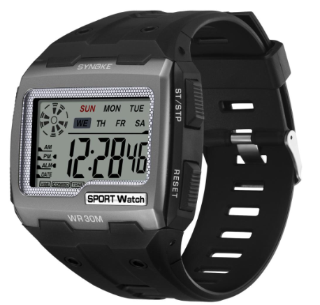 SYNOKE Men Watch Big Square Dial Alarm Week Resistant Repeater Chronograph Multifunction Digital Sport Watch GRAY