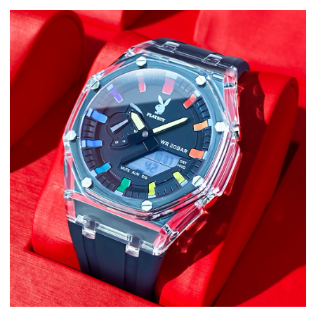 Playboy Watch For Men Waterproof Luminous Dual Display Silicone Strap Sports Fashion Trendy Style Men's Watch