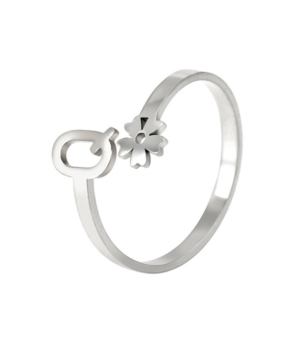 Stainless Steel A-Z Letter Ring For Women Girl Flower 26 Initial Name Adjustable Ring Trendy Birthday Jewelry Gift Q