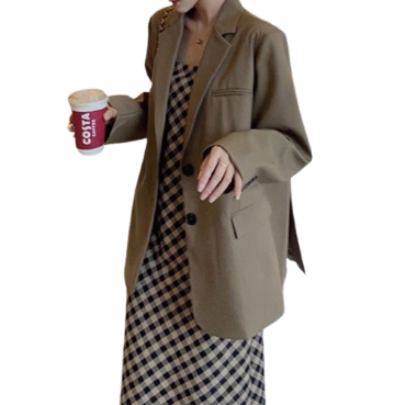 Lovito Women Button Front Blazer LNE21208 (Brown)