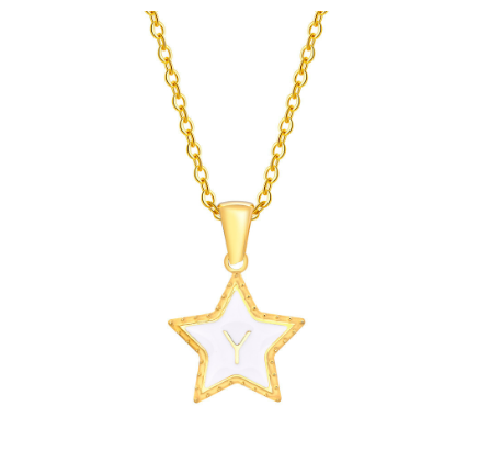 Vnox A-Z Letter Star Shope Pendant Necklace for Women,18K Gold Initial Stainlss Steel Jewelry Accessories Gift Y