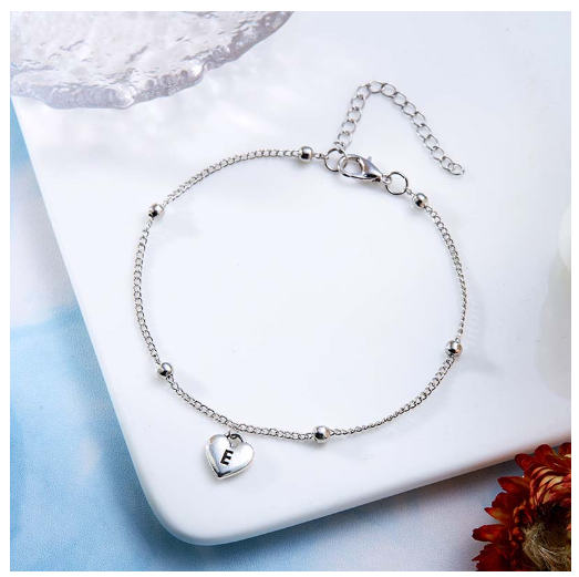 Fashion Silver Plated 26 Letters Initials Alphabet Bracelet Adjustable Bangle Women Jewelry Mother's Day Gift E