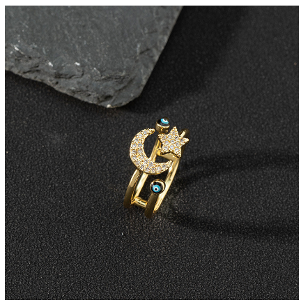 Copper Zircon Enamel Drop Oil Ring Female Evil Eye Vintage Accessories Jewelry G