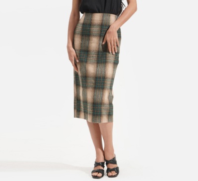 ForMe Checkered Midi Skirt for Women (Dark Green)