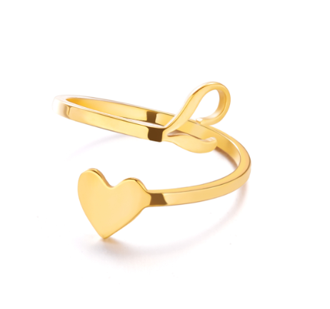 Gold Stainless Steel A-Z Rings Initial Letters Heart Rings Women Fashion Non Fading Jewelry Adjustable L