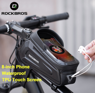 Rockbros Bag Bicycle Phone Holder Below Bike Mount Front Frame Waterproof Top Tube Eva Cycling Accessories Pouch 6.8 Inch