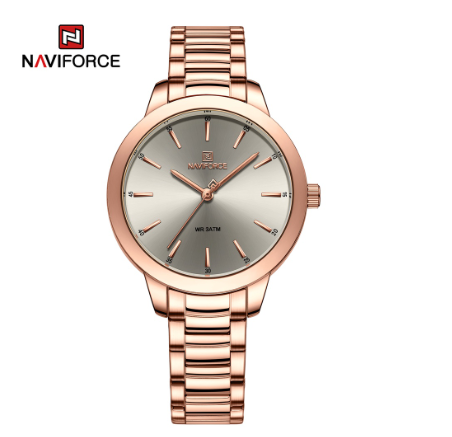 Naviforce Women Top Brand Luxury Crystal Rose Gold Steel Ladies Bracelet Date Girl Clock ROSEGOLD GRAY