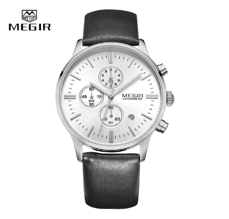 MEGIR Casual Business Men Leather Analog Quartz Watches Waterproof Chronograph Military Watch M005