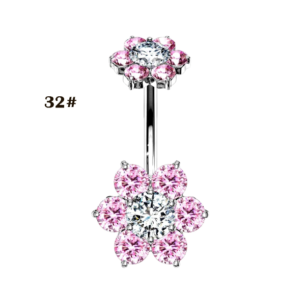Stainless Steel Heart Piercing Jewellery Zirconia Butterfly Belly Button Ring Belly Button Clasp Pink 32