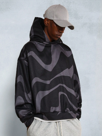 SUMWON Oversized Fit Side Pocket Hoodie With All Over Swirl Print