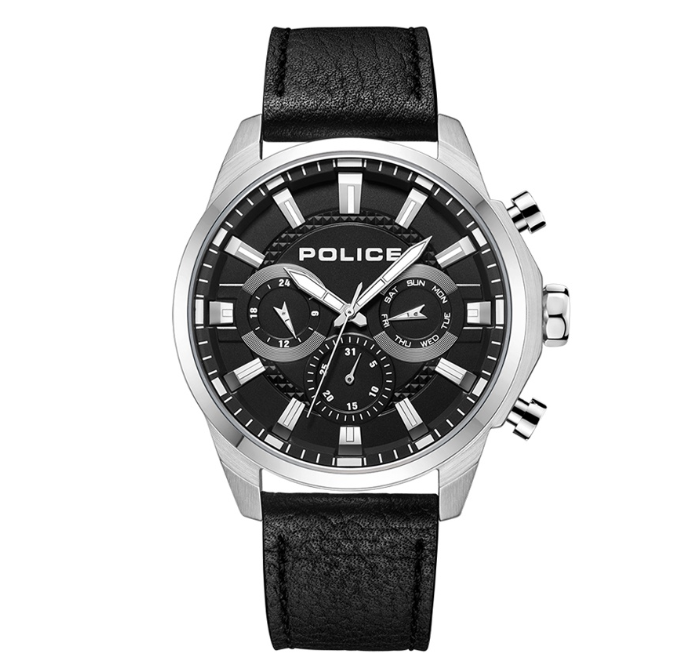 Police Menelik Black Leather Analog Quartz Watch For Men PPEWJF2204207