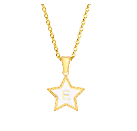 Vnox A-Z Letter Star Shope Pendant Necklace for Women,18K Gold Initial Stainlss Steel Jewelry Accessories Gift E