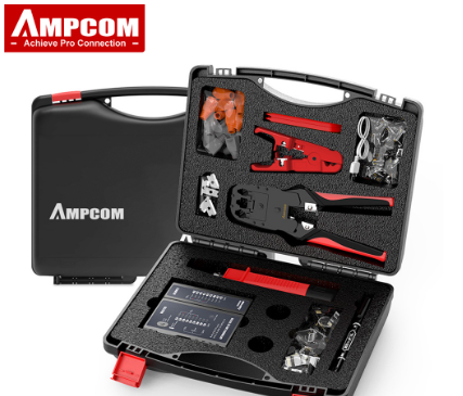 AMPCOM Network Tool Kit, 12 in 1 Professional Portable Ethernet Computer Maintenance LAN Cable Tester Repair Set