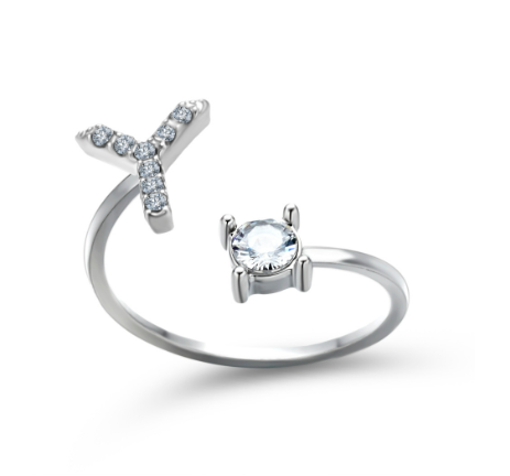 Silver A-Z Letters Ring for Women Cubic Zirconia Initial Letter Ring Fashion Jewelry Gift Adjustable Y