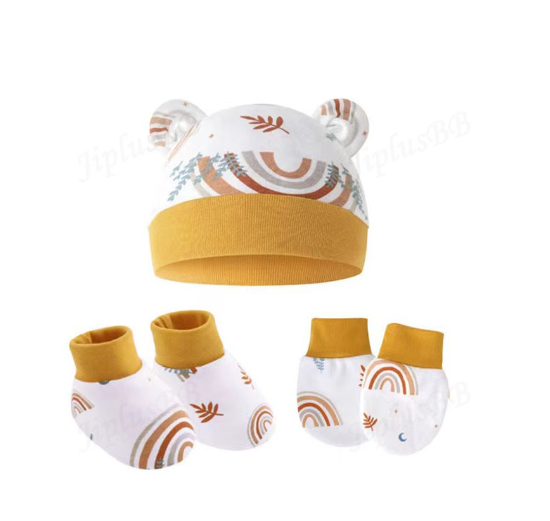 Baby hat Baby Mittens Booties Set newborn cap infant hats fashion Soft Cotton newborns Beanie 15