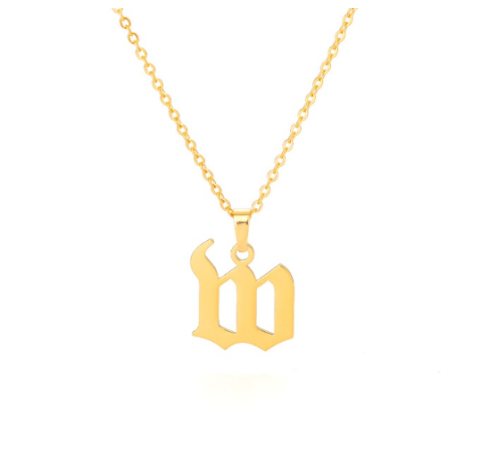 Maxzone Tiny Old English Letters Necklaces For Women Lowercase Initial A-Z Letter Pendant Necklace Men Vintage Font Boho Jewelry Gift W