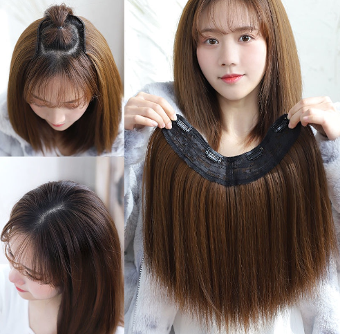 One Piece 4 Clips Hairpiece U Style Extensions Short Straight Clips In Hair Hair Extensions Synthetic Hair Extensions for Women