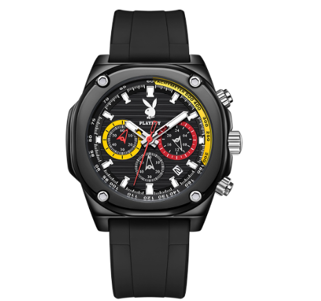 Playboy Watch For Men Waterproof Luminous with Calendar Chronograph Silicone Strap Trendy Fashion Men's Watch