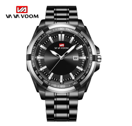 VA VA VOOM Men's Watches Top Brand Luxury Business Wrstwatch Calendar Waterproof Leather Quartz Watch SILVER