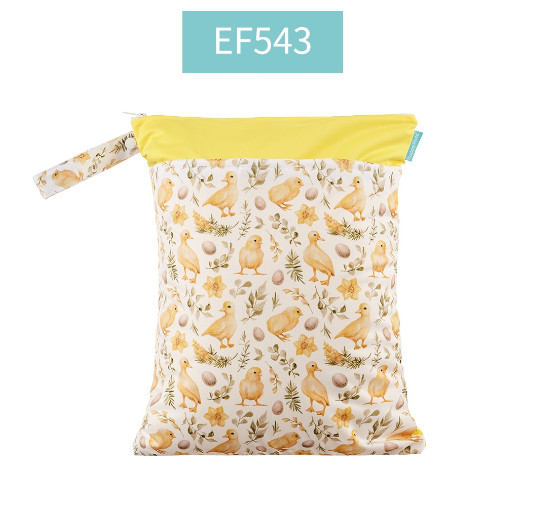 Happyflute 1PC Reusable Waterproof Fashion Prints Wet And Dry Diaper Bag Double Pocket Cloth Handle Wetbags DB12