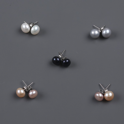 925 sterling silver natural cultured freshwater pearl button shape earring stud