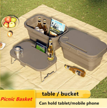 Outdoor Storage Table Foldable Storage Box Large Capacity Carrying Basket Camping Folding Table