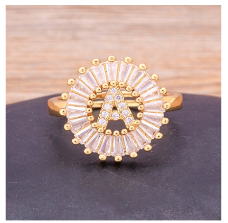Initial 26 Alphabet Adjustable Size Gold Color Zircon A-Z Letter Ring Statement Name Jewelry A