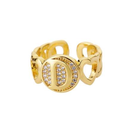 Initial Letter Open Rings For Women Aesthetic Love Heart Wedding Rings Stainless Steel Jewelry Gifts D