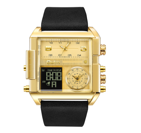 Oulm Mens Big Dial Sports Watches Military Digital Quartz Watch Luxury Brand Fashion Square Dial Leather Wristwatch GOLD