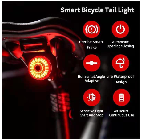 Bicycle Smart Auto Brake Sensing Light IPx6 Waterproof LED Charging Cycling Taillight Bike Rear Ligh