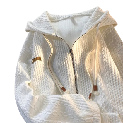 Lovito Casual Plain Oversized Waffle Knit Coat for Women LNE13013 (White)