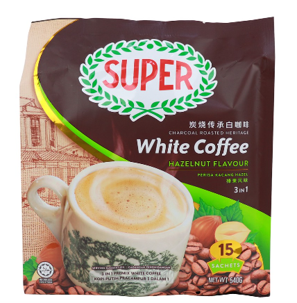 Super 3-in-1 Charcoal Roasted Heritage White Coffee Hazelnut Flavor 15 sachets