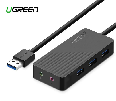 Ugreen All in One USB Sound Card with 3 Port USB External USB Adapter Audio for Computer Audio Card