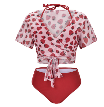 Women Plus Size Printed Bikini Mesh Cover Up Top Swimsuit Shorts