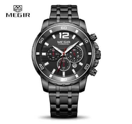 MEGIR New Luxury Men Watch Gold Business Full Steel Quartz Analog Waterproof Watches - Chronograph M3