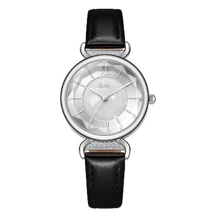 TPW Watch for Women Dial Gold Plated Case Quartz Watch PU Leather Strap Wristwatch BLACK SILVER