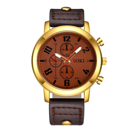 Gift fashion waterproof sports leather analog original watch for men Creative Fake Three-Eye Leather Quartz Men's Watch M8